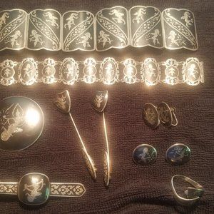 11 Vintage 1960s Niello Sterling Siam Jewelry Set